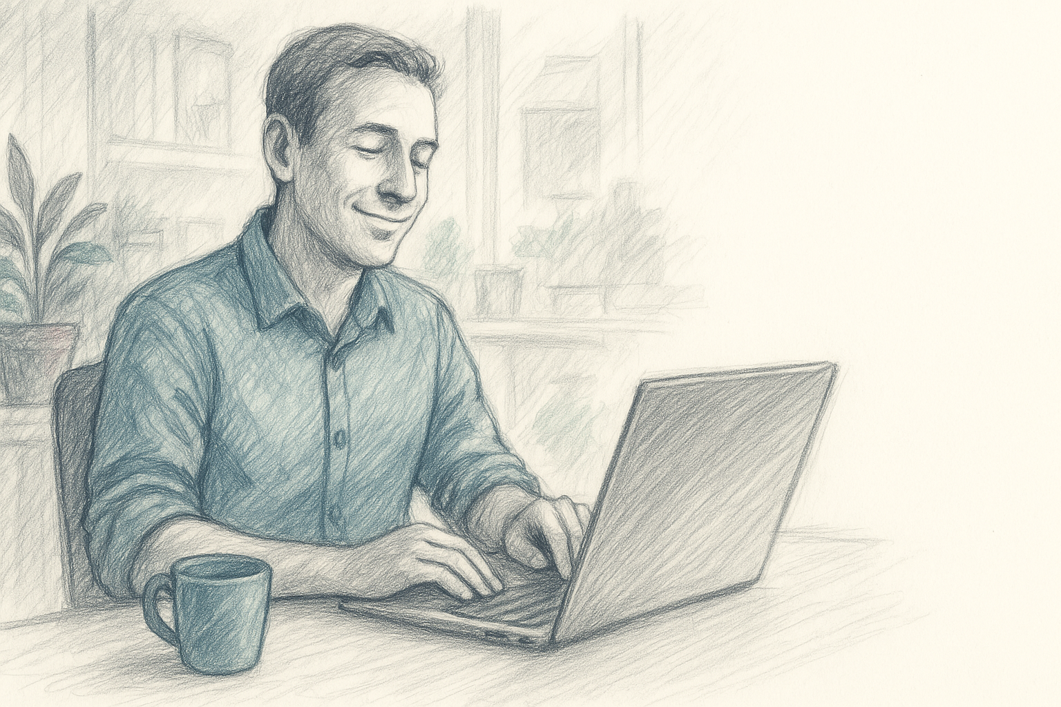 Medarbejder gennemgår sin arbejdsmarkedspension på en computer ved skrivebordet.